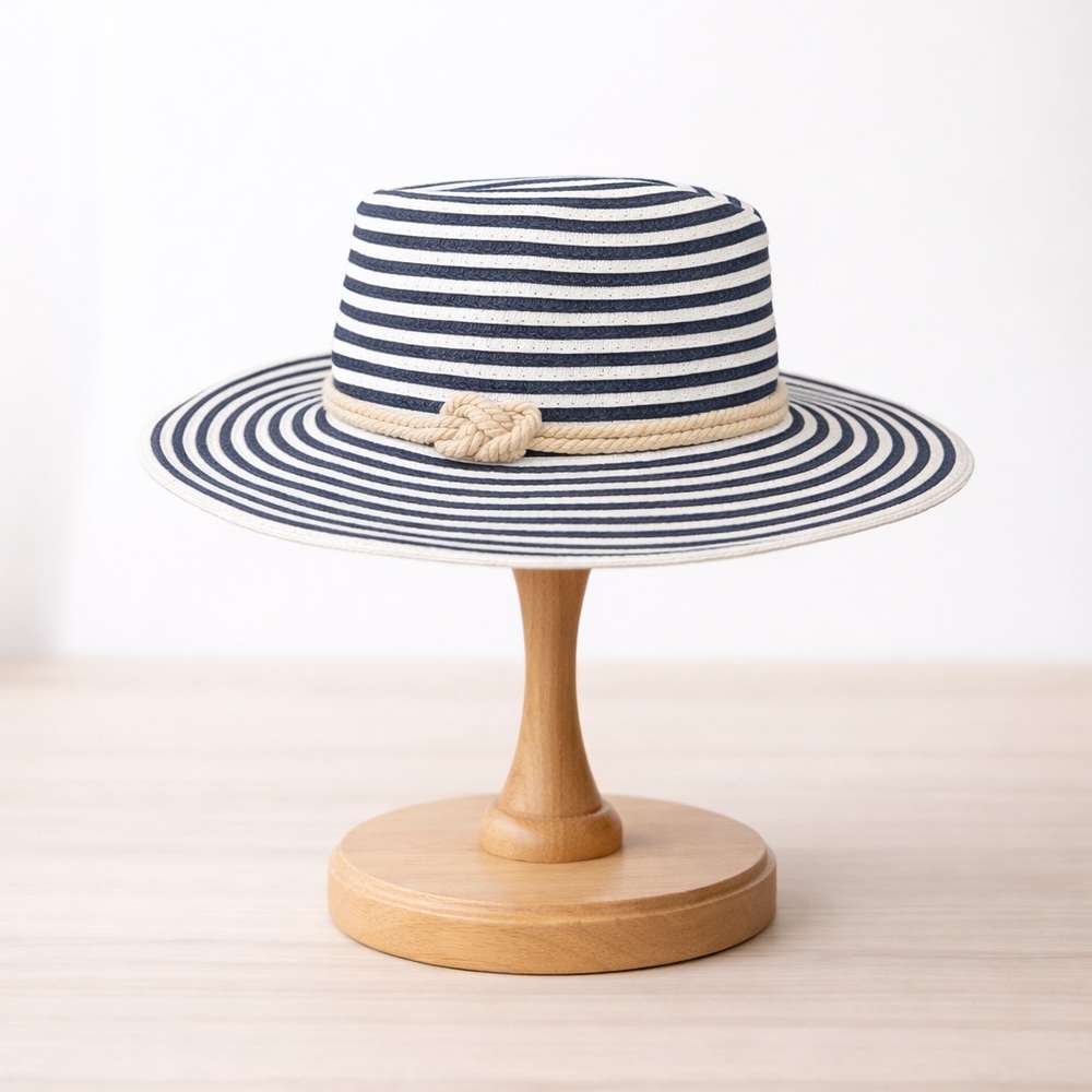 Permanent Vacation Navy & White Striped Straw Sun Hat - One Size